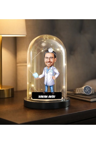 Bk Gift Kişiye Özel Erkek Diş Hekimi Karikatürlü Led Işıklı Cam Fanus Biblo -2, Mesleki Hediye, Sevgiliye-arkadaşa Hediye Kobitmeyencom36867 Bk Gift