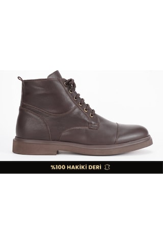 Fame Step Hakiki Deri Erkek Bot Bağcıklı Fermuarlı Casual Kışlık Soğuğa Dayanıklı Kalın Taban Kahverengi