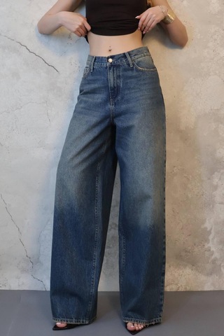 Alemdarshop Lacivert Geniş Paça Jeans Pantolon