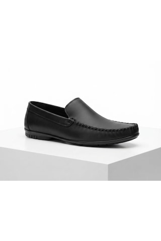 Growish Gr0490 Hakiki Yumuşak Deri Saraçlı Üst Kalite Esnek Tokasız Sade Düz Siyah Loafer Babet Ayakkabı
