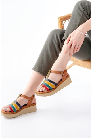 Aymood 730-142 Multi Hakiki Deri Ortopedik Taban Kadın Sandalet Multi