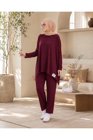 Unika Boutique Kadın Arma Detaylı Salaş İkili Takım bordo