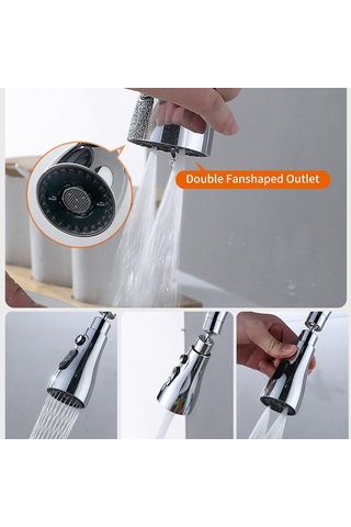 Ranyeek Banyo Mutfak Lavabo Kraanına Uyumlu Gümüş 3 Fonksiyonlu Yay/su Şeli/sprey Su Tasarruflu 360 Döner Anti-su Saçan Fiş