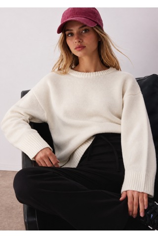 Maison Velora Kadın Bej Bisiklet Yaka Oversize Basic Triko Kazak Taş 923600247 Taş