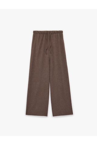 Koton Bürümcük Kumaş Beli Bağcıklı Geniş Paça Pantolon Kahverengi 6sak40083ek Kahve