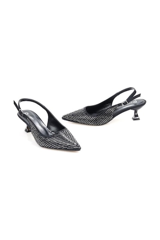 Pisagor Ps-32350 Kadın 4 Cm Arkası Açık Taşlı Abiye Stiletto Ayakkabı Sıyah