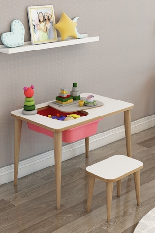 Moniev Çocuk Çalışma Masası Oyun Ve Etkinlik Masasıtekli Masa Pembe Pembe