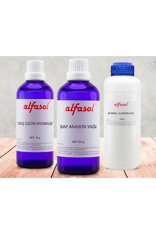 Alfasol Saf Anason Yağı 50 G + Yaş Üzüm Aroması 10 G + Gliserin 250 G Alfasol Saf Anason Yağı 50 G + Yaş Üzüm Aroması 10 G + Gliserin 250 G