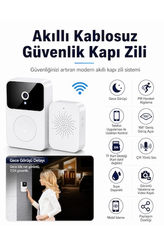 Akıllı Kablosuz Güvenlik Kapı Zili Kızılötesi Gece Görüş Modu Hd 1080p Kapı Zili Kamera Hareket Algılama