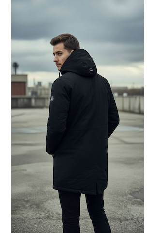 Plus Scorpion Siyah Erkek Gabardin Kapitone Astarlı Kaban Şık, Sıcak Ve Su Geçirmez Siyah