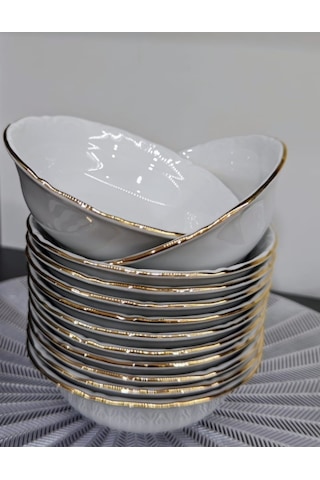 Porland Porselen Yaldızlı 12 Adet 13 Cm Küçük Çorba Kase