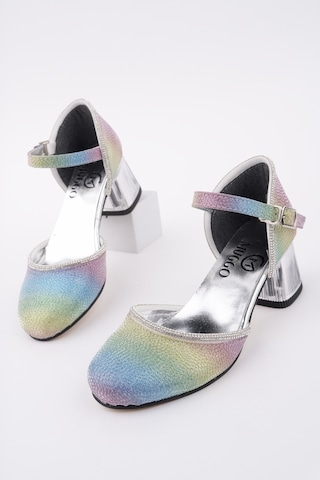 Muggo Else Bilekten Bağlamalı Simli Kız Çocuk Kısa Topuklu Ayakkabı Mor