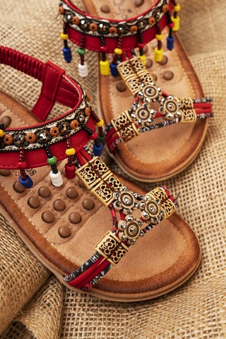 Khayt Princess Anatomik Fashion Taşlı Çocuk Sandalet Kırmızı