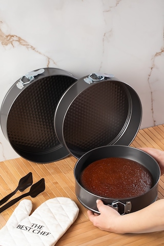 Porsima 912 3lü Yanmaz Yapışmaz Metal Kilitli Kelepçeli Yuvarlak Kek Kalıbı Seti Çok Renkli