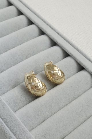 Kadın Küpe Kararmaz 14k Renk Vip Seri Ekose Desen Damla Model 2cm Küpe Altın