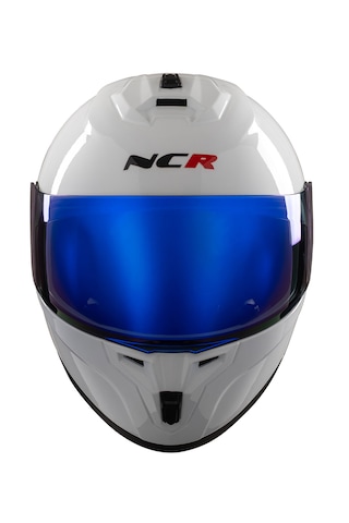Ncr Rapid Mavi Cam Kapalı Kask Ece Belgeli Beyaz