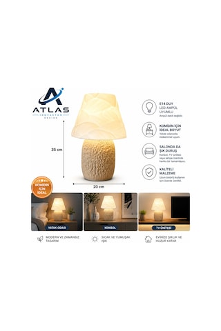 Modern Abajur Lamba, E14 Led Uyumlu, Dekoratif Gece Lambası 35 Cm Renkli