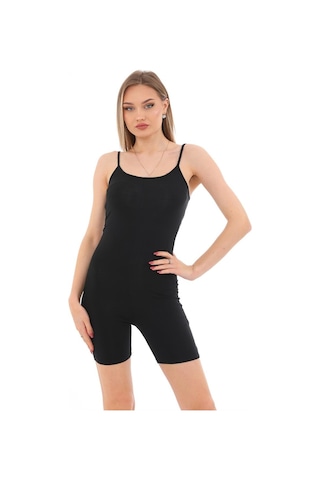 Kadın Body İp Askılı Şort Tulum-siyah