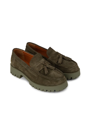 Deery Kadın Hakiki Süet Haki Püsküllü Loafer - 02035zhakc03