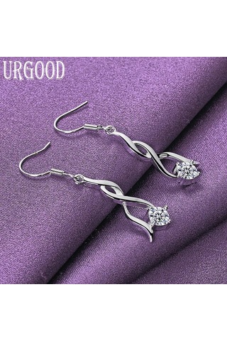 925 Ayar Gümüş Aaa Zirkon Bükülmüş Damla Küpe Takı