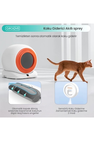 Groove Q-clean Wi-fi Otomatik Akıllı Kedi Tuvaleti Turuncu Ultra Sessiz+akıllı Sprey Koku Giderici+app Kontrol+akıllı Sensör