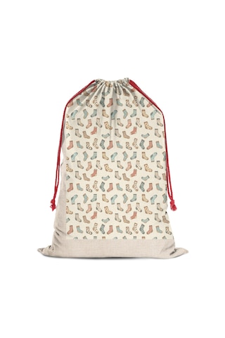 Büyük Noel Baba Hediye Çantası, Pamuklu Kordonlu, Yeniden Kullanılabilir Noel Çorap Klasik