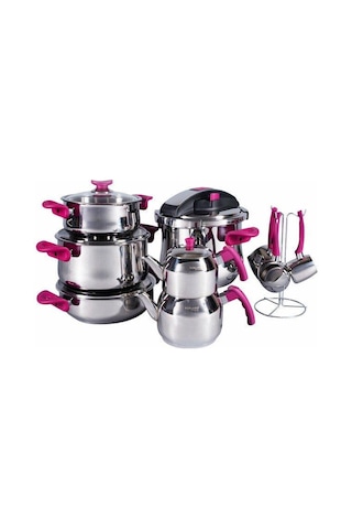 Porland Çelik Çeyiz Seti 16 Parça Luxry Vişne