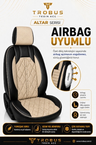 Vw Golf 2003+ Uyumlu Altar Serisi Tay Tüyü Bej Siyah Premium Koltuk Kılıfı