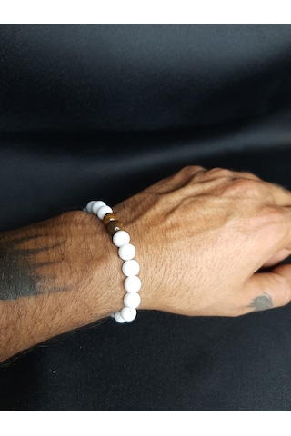 Mryart Kaplan Gözü Ve Beyaz Doğal Taş El Yapımı Bileklik Unisex Tasarım