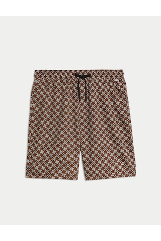 Marks & Spencer Pamuk Karışımlı Geometrik Desenli Pijama Şortu T07001318A Kahverengi