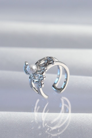 Pirinç Gümüş Renk İncili Ahtapot Earcuff Küpe Altın