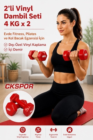 Ckspor 2 Li Vinyl Dambıl Seti 4 Kg X 2 Evde Fitness & Pilates İçin Vinil Kaplı Demir Dambıl