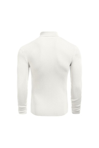 Polızeı Erkek Slim Fit Boğazlı Triko Kazak Esnek Dokulu Beyaz