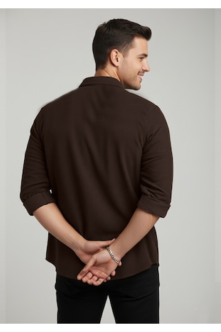 Deepsea Erkek Kahve Kadife Fitilli Rahat Kesim Gömlek Yumuşak Dokulu Likralı Kadife Gömlek 2600758 Kahve