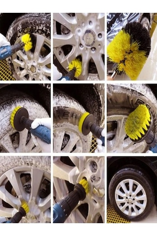 İsgstore 3lü Set Matkap Ucuna Takılan Araba Tekerliği Fırçası Oto Koltuk Paspas Lastik Yıkama Temizleme Fırça