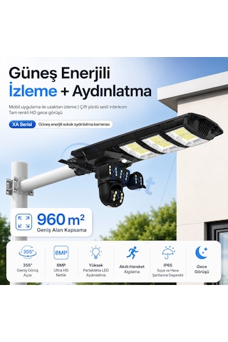Uninet Solar 4g Kamera 2 Kameralı Güneş Enerjili Sokak Lambası Alarm Hareket Algılayıcılı Güneş Enerjili Kamera