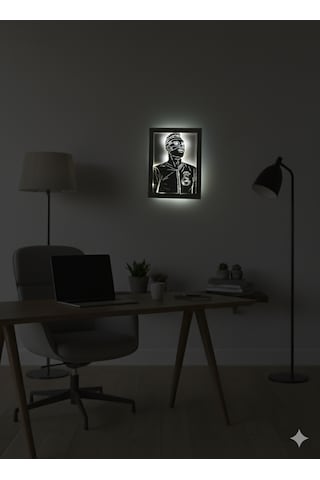 Led Işıklı Osimhen Tasarımlı Ahşap Dekoratif Duvar Çerçevesi Galatasaray Temalı Özel Tasarım