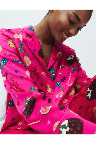 Marks & Spencer Saten Desenli Pijama Takımı T37002257J Pembe