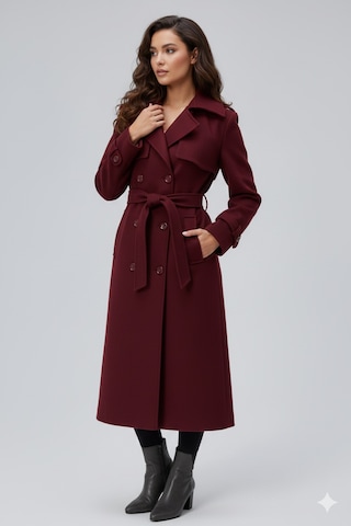 Bordo Regular Rüzgarlık Detaylı Kaşe Kaban Bordo
