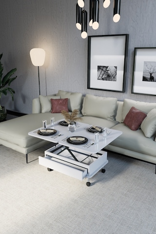 Oslo Akıllı Sehpa Tekerli Çekmeceli, Modern Yemek Masası