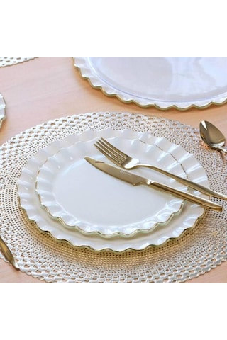 Glore Zarif Solid Krem Wavy Pasta Tabağı 21cm 6 Lı -81442