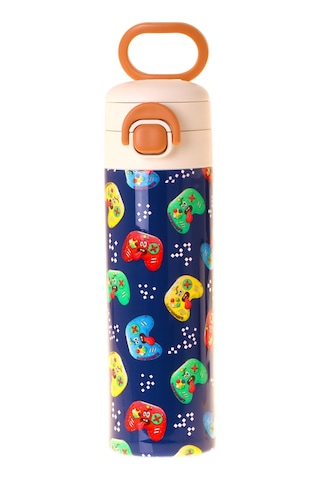 Kaukko Kids 520 Ml Good Game Baskılı Lacivert - Kırmızı Erkek Çocuk Çelik Termos Matara Çift İçim Kilitli Kapak - L5392