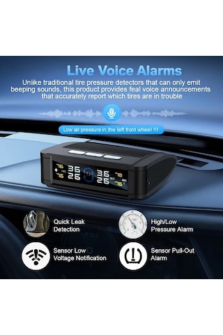 Boatshop1 Siyah 4 Sensörlü Ynf Tpms Lastik Basıncı Ve Sıcaklık Monitörü Güneş Usb Güçlü Zararsız Kurulum Titreşim Alarmı Tüm Araçlara Uygun