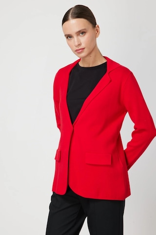On Fashion Kadın Düğmeli Ceket Yaka Triko Kırmızı Hırka 63926 Kırmızı