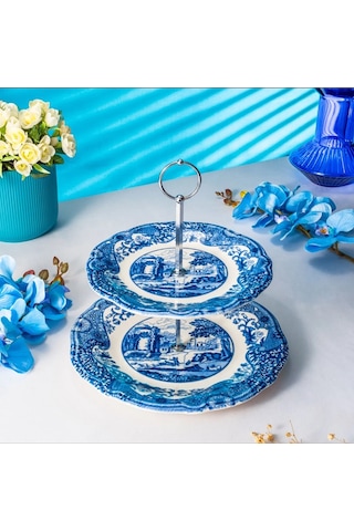 Fecra Vintage Blue 2 Katlı Kurabiyelik Seti