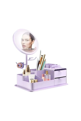 Wezone Led Aynalı Makyaj Dolabı Mor - Usb Şarjlı, 90 Döner Ayna, Işıklı Dokunmatik Kontrol, Makyaj Ve Mücevher Organizasyon Kutusu Sarı - Mor
