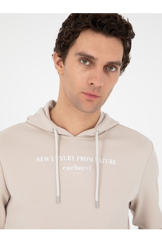 Bej Regular Fit Pamuk Karışımlı Yarım Fermuarlı Sweatshirt