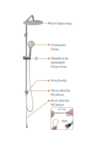 Adell Lido Rain Duş Sistemi -krom Krom