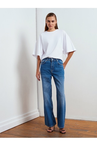 Dilvin 72053 Wide Leg Denim Pantolon-mavi Mavi