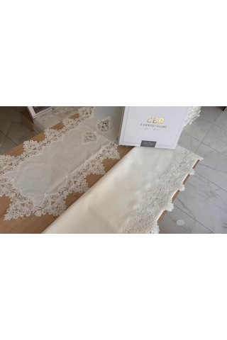 Bezos Sofra Takımı Mimoza Gardenya Keten Yemek Takımı 160x220 Masa Seti 26 Parça Runner Set Krem Bezos1